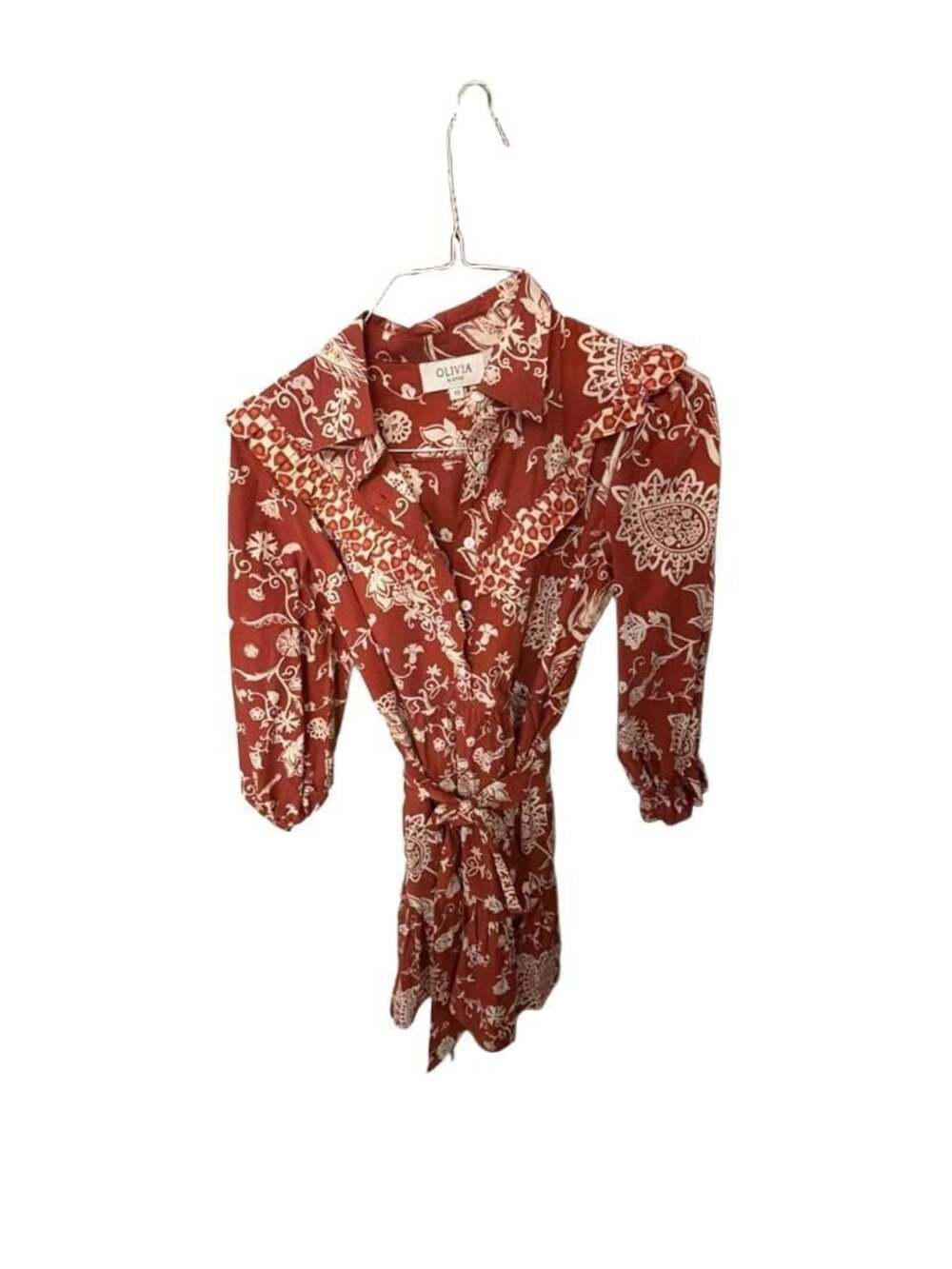 Olivia by Livro Dale Long Sleeve Floral Print Rust Shirtdress